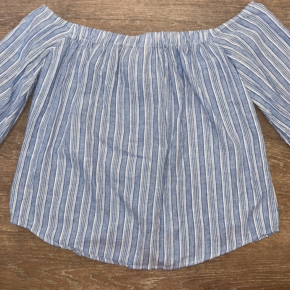 Free People Blue/White Striped Off-The-Shoulder Blouse Top - Picture 10 of 15